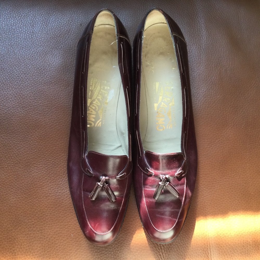 Salvatore Ferragamo Burgundy Leather Tasseled Shoe